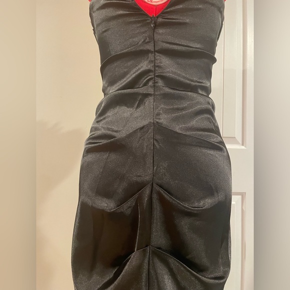 Y2k 90s Black & Lime Green Satin Ruched Sleeveless Mini Dress - Picture 9 of 16